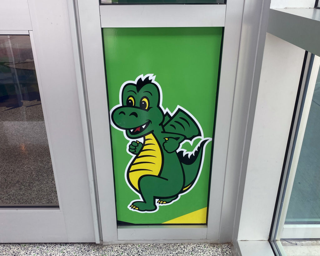 Dragon Logo on School Entry Door